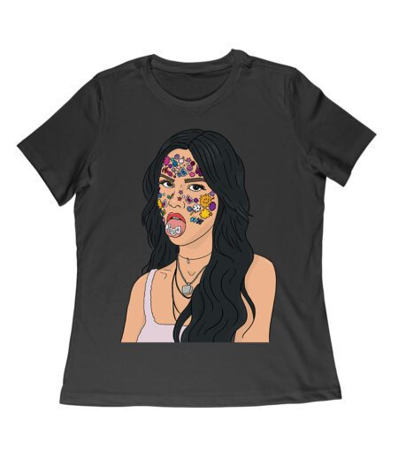 Olivia Rodrigo Cartoon Style T-Shirt with Face Stickers and Pop Expression Women Relaxed – Viva Party