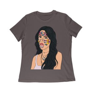 Olivia Rodrigo Cartoon Style T-Shirt with Face Stickers and Pop Expression Women Relaxed