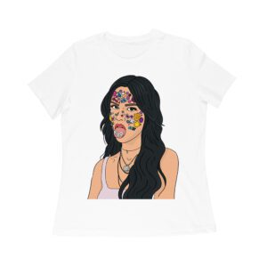 Olivia Rodrigo Cartoon Style T-Shirt with Face Stickers and Pop Expression Women Relaxed