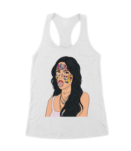Olivia Rodrigo Cartoon Style T-Shirt with Face Stickers and Pop Expression Women's Racerback Tank Top