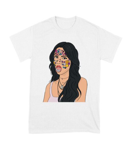 Olivia Rodrigo Cartoon Style T-Shirt with Face Stickers and Pop Expression Unisex Youth