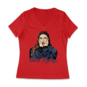 Shocked Expression Olivia Rodrigo T-Shirt with Bold Hoodie Look Women Jersey V-Neck