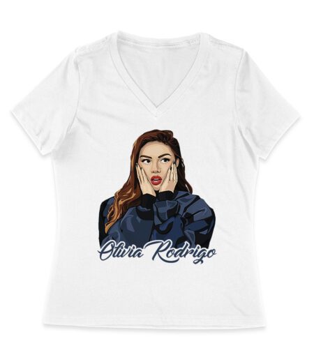 Shocked Expression Olivia Rodrigo T-Shirt with Bold Hoodie Look Women Jersey V-Neck