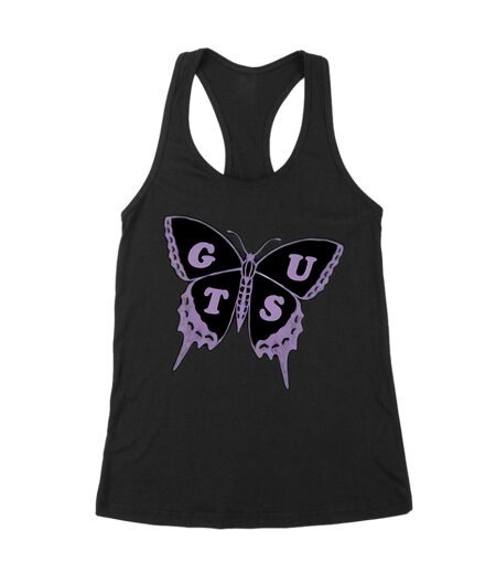 GUTS Butterfly Olivia Rodrigo T-Shirt with Purple Wings and Typography Women's Racerback Tank Top – Viva Party