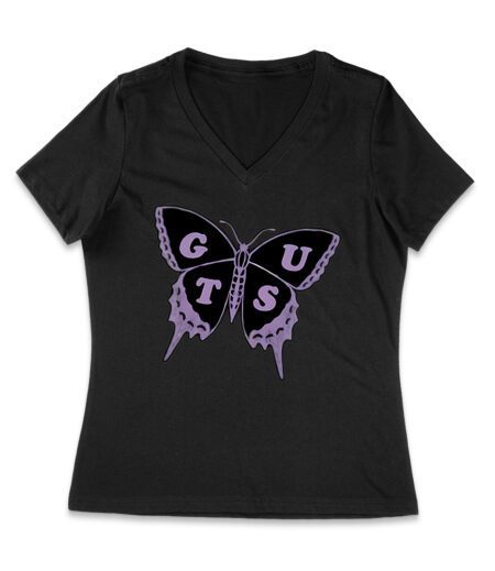 GUTS Butterfly Olivia Rodrigo T-Shirt with Purple Wings and Typography Women Jersey V-Neck – Viva Party