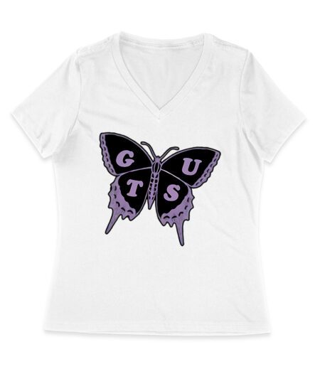 GUTS Butterfly Olivia Rodrigo T-Shirt with Purple Wings and Typography Women Jersey V-Neck