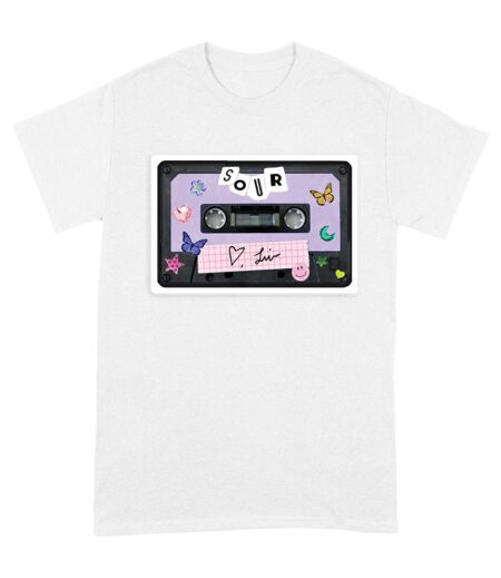 SOUR Cassette Tape Olivia Rodrigo T-Shirt with Butterflies and Notes Unisex Adult