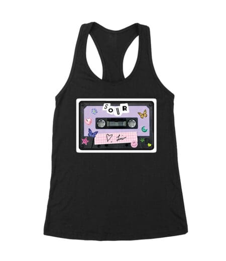 SOUR Cassette Tape Olivia Rodrigo T-Shirt with Butterflies and Notes Women's Racerback Tank Top – Viva Party
