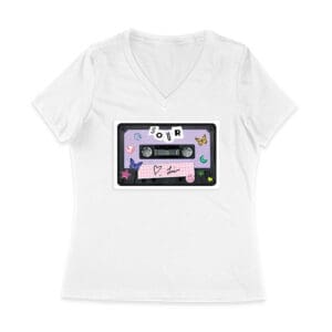 SOUR Cassette Tape Olivia Rodrigo T-Shirt with Butterflies and Notes Women Jersey V-Neck