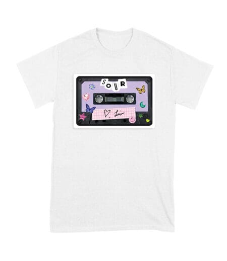 SOUR Cassette Tape Olivia Rodrigo T-Shirt with Butterflies and Notes Unisex Youth