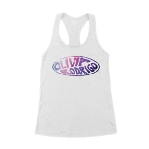 Oval Olivia Rodrigo T-Shirt with Glitter Style Retro Lettering Women's Racerback Tank Top
