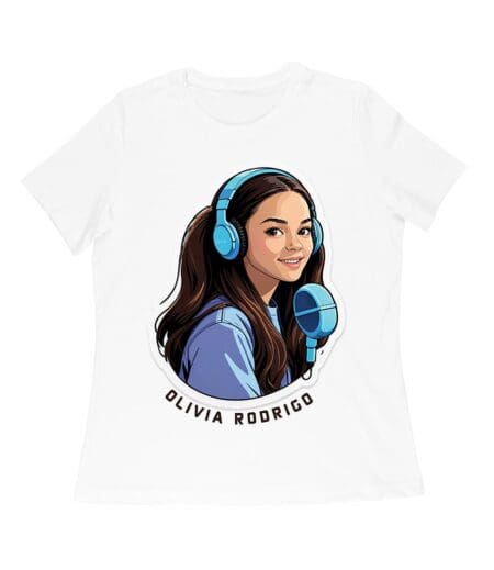 Headphones and Microphone Olivia Rodrigo T-Shirt in Studio Art Style Women Relaxed
