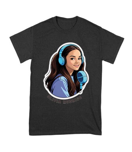 Headphones and Microphone Olivia Rodrigo T-Shirt in Studio Art Style Unisex Youth – Viva Party