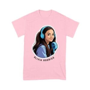 Headphones and Microphone Olivia Rodrigo T-Shirt in Studio Art Style Unisex Youth