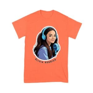 Headphones and Microphone Olivia Rodrigo T-Shirt in Studio Art Style Unisex Youth