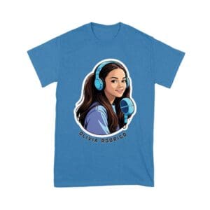 Headphones and Microphone Olivia Rodrigo T-Shirt in Studio Art Style Unisex Youth