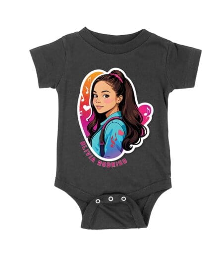 Bright Olivia Rodrigo Cartoon T-Shirt with Ponytail and Music Icons Unisex Baby Jersey – Viva Party