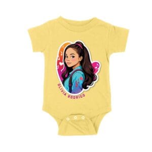 Bright Olivia Rodrigo Cartoon T-Shirt with Ponytail and Music Icons Unisex Baby Jersey