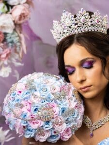 Light blue Pink quinceanera bouquet 9 inches - Image 15