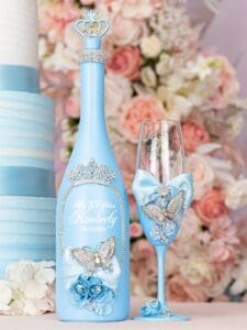 Light blue with butterflies Quinceanera cake knife set with 1 glass - Image 5
