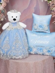 Bahama Blue Quinceanera pillows set and teddy bear