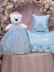 Bahama Blue Quinceanera pillows set and teddy bear - Image 14