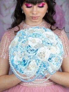 Light Blue Butterfly Quinceanera bouquet 9 inches