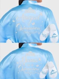 2 Batas y zapatillas Quinceanera Light Blue with Silver - Image 2