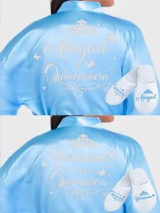 2 Batas y zapatillas Quinceanera Light Blue with Silver - Image 3