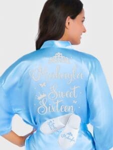 Sweet 16 Light Blue with Silver robe with slippers