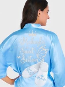 Sweet 16 Light Blue with Silver robe with slippers - Image 7
