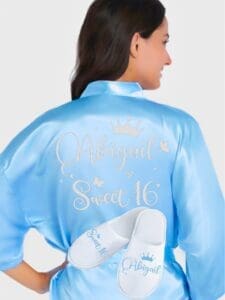 Sweet 16 Light Blue with Silver robe with slippers - Image 6
