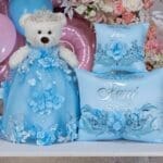 Light Blue Quinceanera pillows set and teddy bear