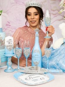 Light blue quinceanera toasting package