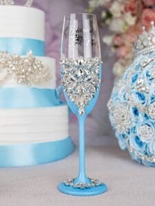 Light blue 1 quinceanera champagne glass