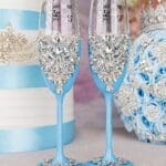 Light blue 2 quinceanera champagne glasses