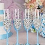 Light blue 4 quinceanera champagne glasses
