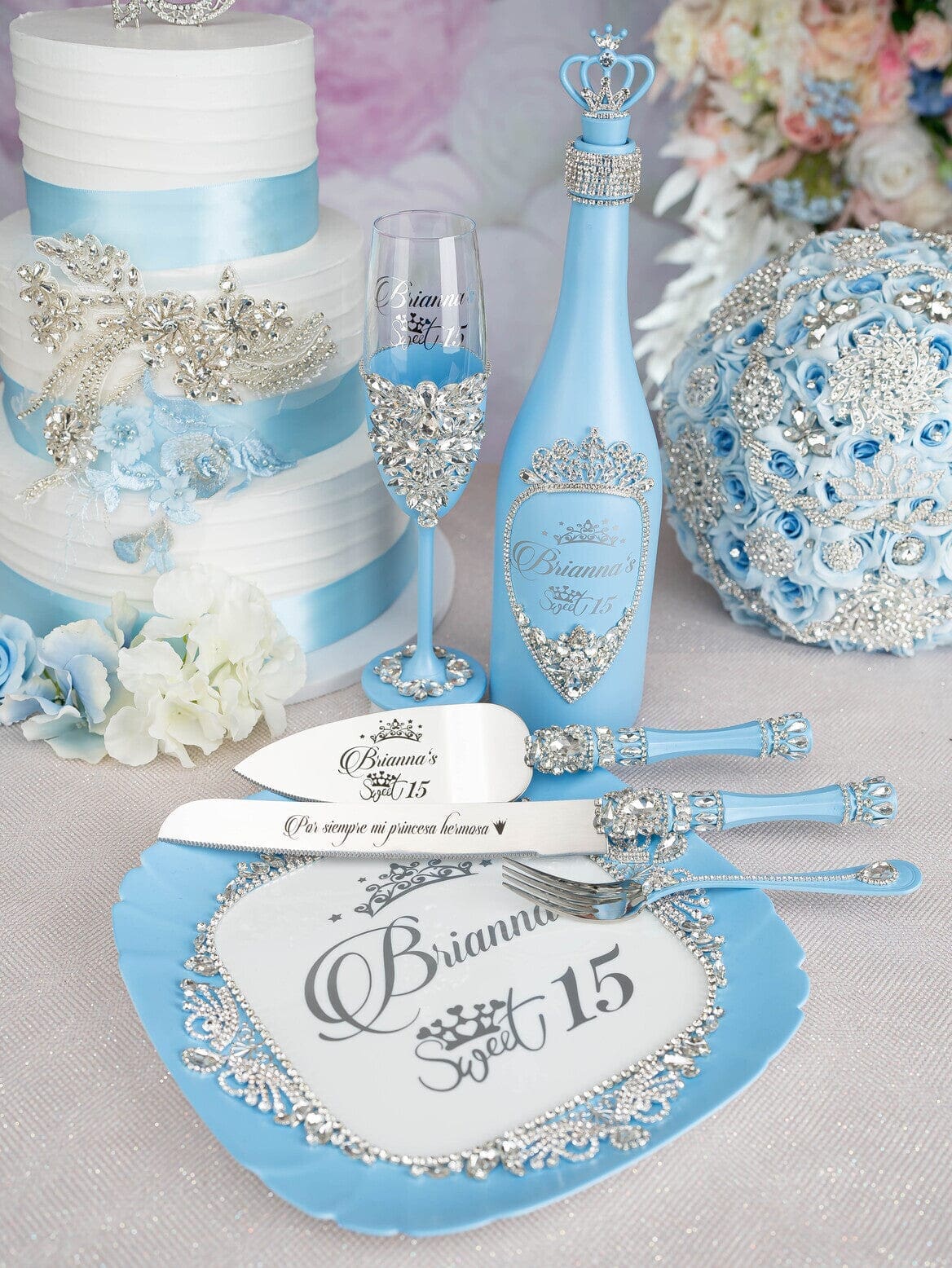 Lightblue_Setwithbottle_1.Jpg Light Blue Quinceanera Brindis Package With Bottle - Image 1