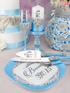 Light blue 4 quinceanera champagne glasses - Image 6