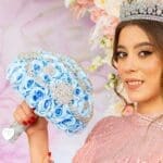 Light blue quinceanera bouquet 9 inches