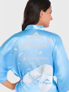 Quinceanera Light Blue with Silver robe with slippers - Image 6