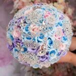Light blue Lilac Pink quinceanera bouquet 9 inches