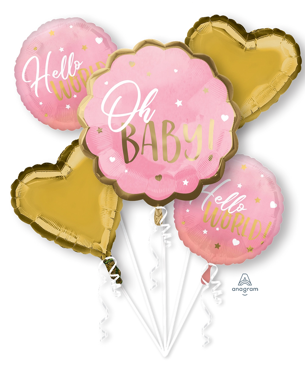 39726-Pink-Baby-Girl.webp Pink Baby Girl Foil Balloon Bouquet (5 Balloons) - Image 1