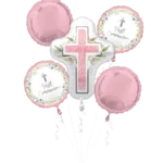 My First Communion Pink Foil Balloon Bouquet (5 Balloons)