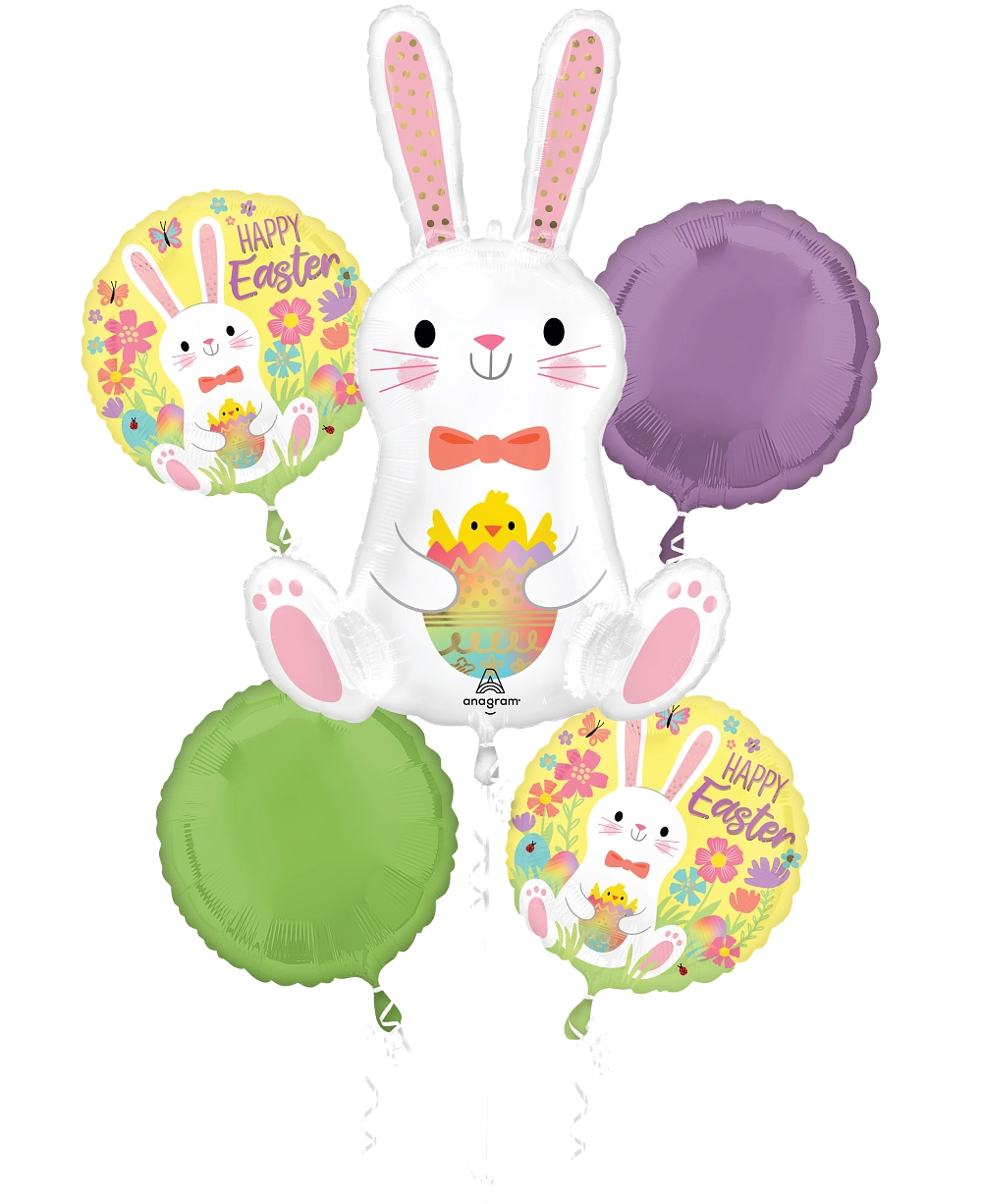 47233-Easter-Bunny-Love-Front.webp Easter Bunny Love Foil Balloon Bouquet (5 Balloons) - Image 1