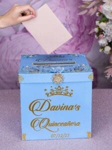 Light blue gold quinceanera money card box - Image 2