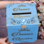 Light blue gold quinceanera money card box