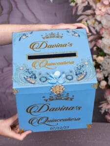 Light blue gold quinceanera money card box - Image 12