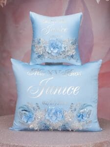 Light blue Cinderella theme quinceanera pillows set