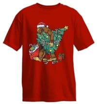 Bigfoot Christmas Tree Lights T-Shirt - Festive Xmas Tee for Boys, Men & Sasquatch Lovers